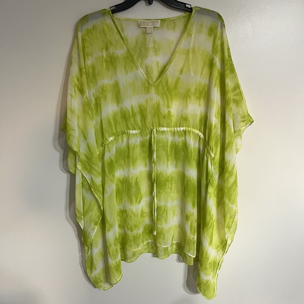 Michael Kors Sheer Swim Cover up Tunic Womens L/XL Green Tie Dye Elasticâ Waist